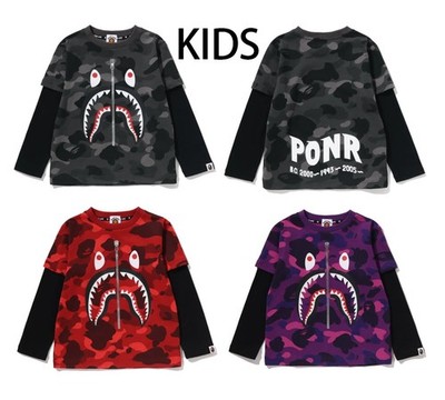 A BATHNIG APE BAPE KIDS COLOR CAMO SHARK LAYERED LS TEE 1M30311006 b
