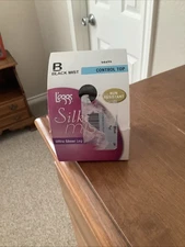 Leggs Sheer SILKEN MIST Black Control Top PANTYHOSE Size B Run Resistant