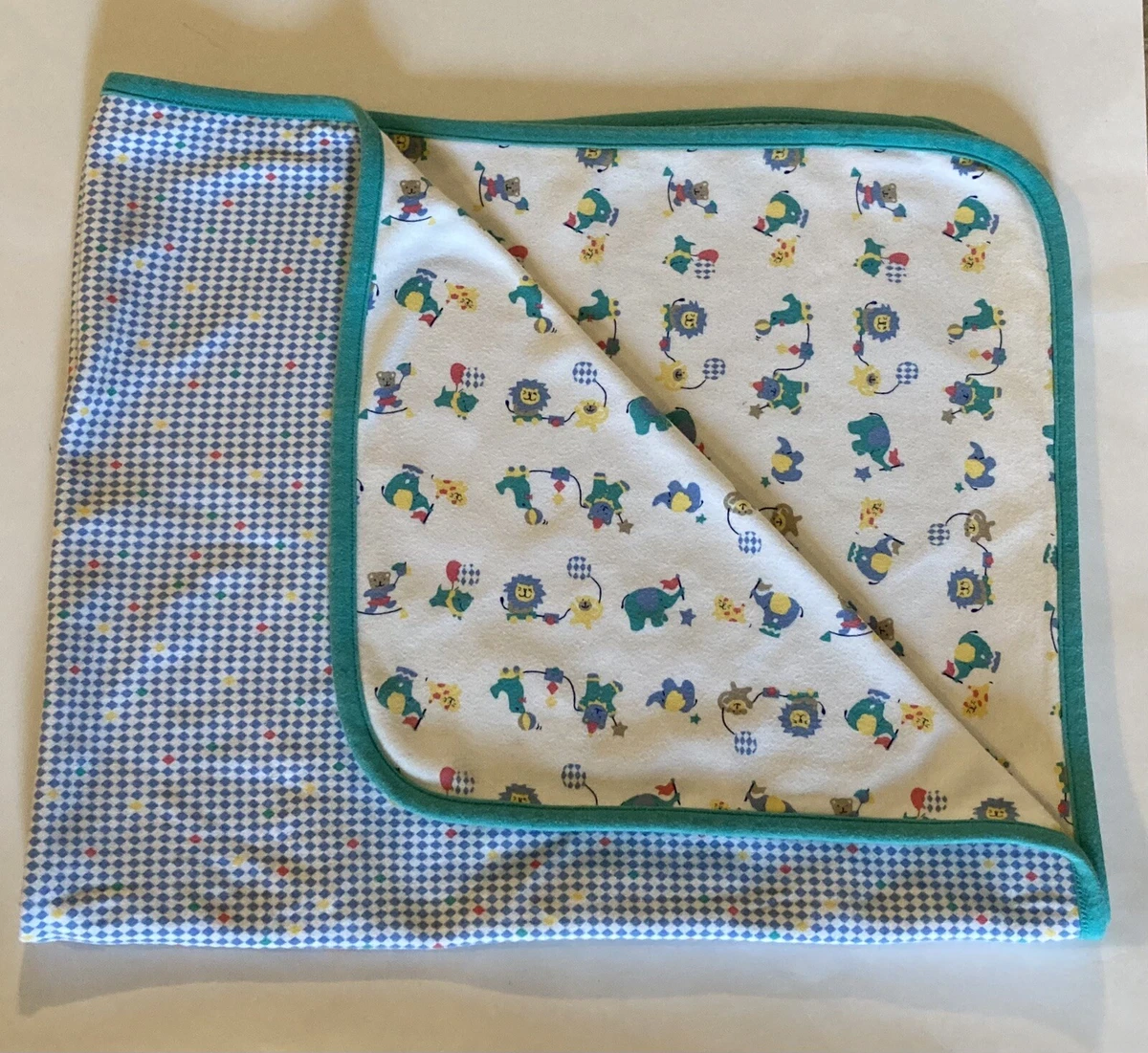 Vintage 1996 Gymboree Circus Parade Unisex Baby Blanket Lions Elephants 30x36