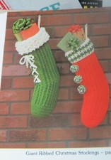 Giant Ribbed Christmas stocking;  GC021 vintage crochet pattern