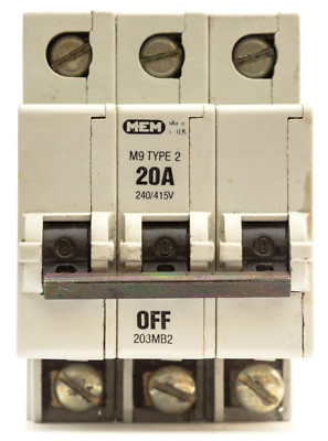 MEM 203MB2 20 AMP 20A TYP 2 M9 DREIPOLIGER MCB SCHUTZSCHALTER 203MB