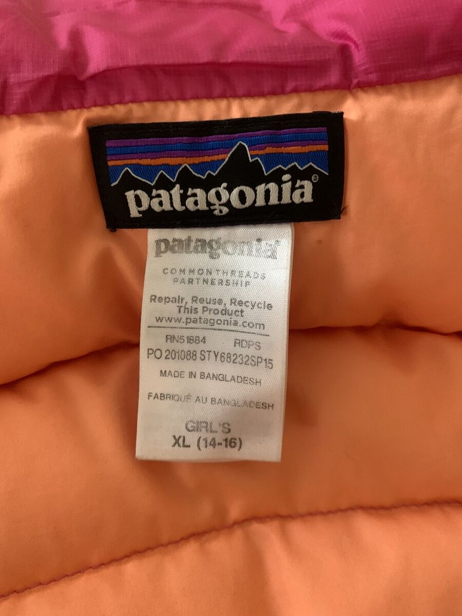 Patagonia Down Sweater Jacket Girls Size XL (14-16) Pink