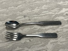 Vintage Children s Sanitoy Stainless Steel Child s Fork Spoon set --5086