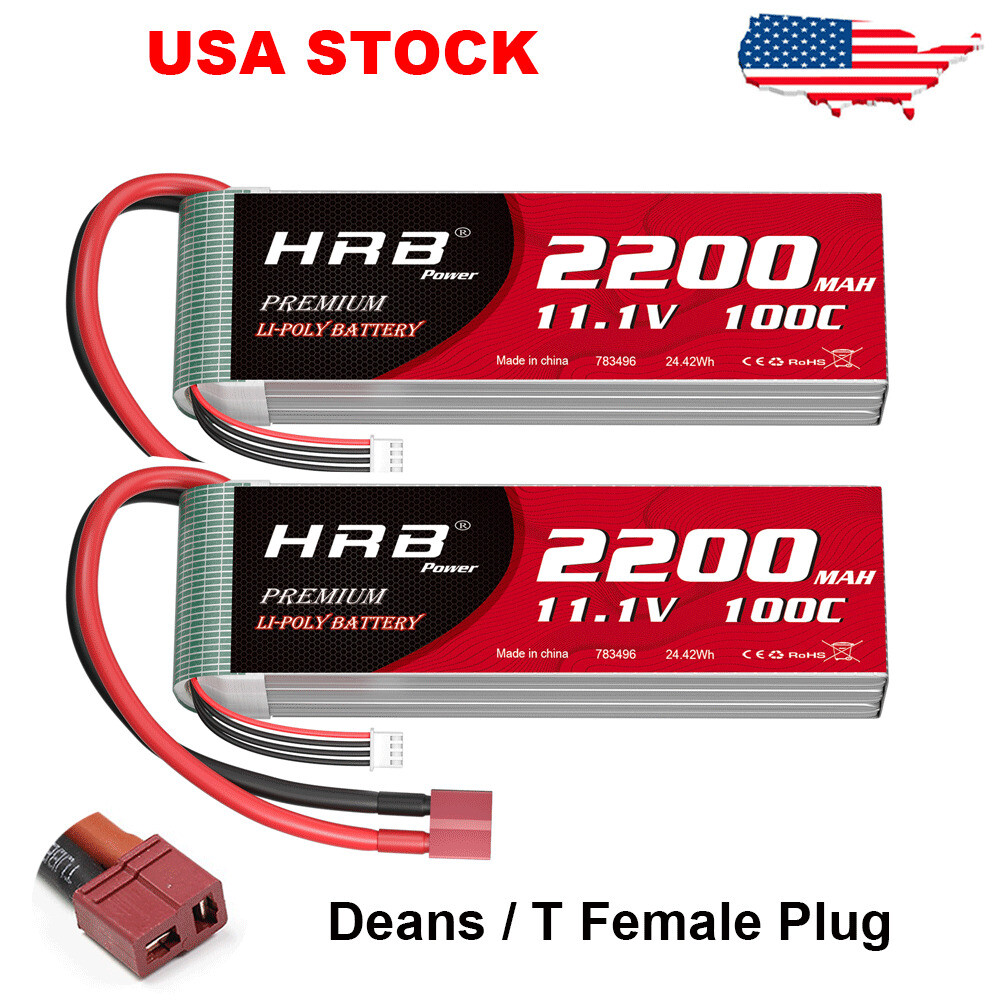 2X HRB 11.1V LiPo Battery 2200mAh 3S 100C Deans For RC Jet Plane Crawlers Drone