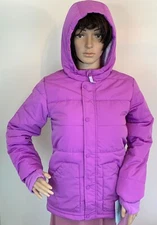 Cat & Jack Girls Purple Solid Puffer Jacket w built-in mitten cuffs,size L 10/12