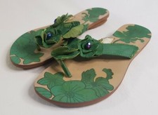 Daddy Diamonds Leather Sandals Women's US 6.5 Green Brown Floral Embroidered
