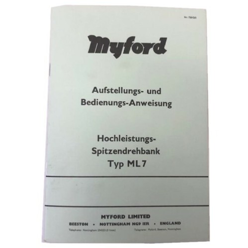 Original Myford ML7 Drehmaschine Betrieb & Teilebuch in deutscher Sprache aus Myford