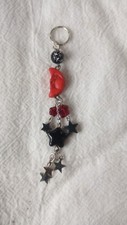 Stars And Moon Red And Black 4" Long Handmade Keyring