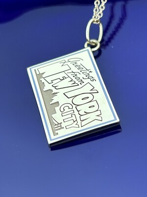 Tiffany & Co 18K Gold Enamel T New York City Postcard Necklace 16