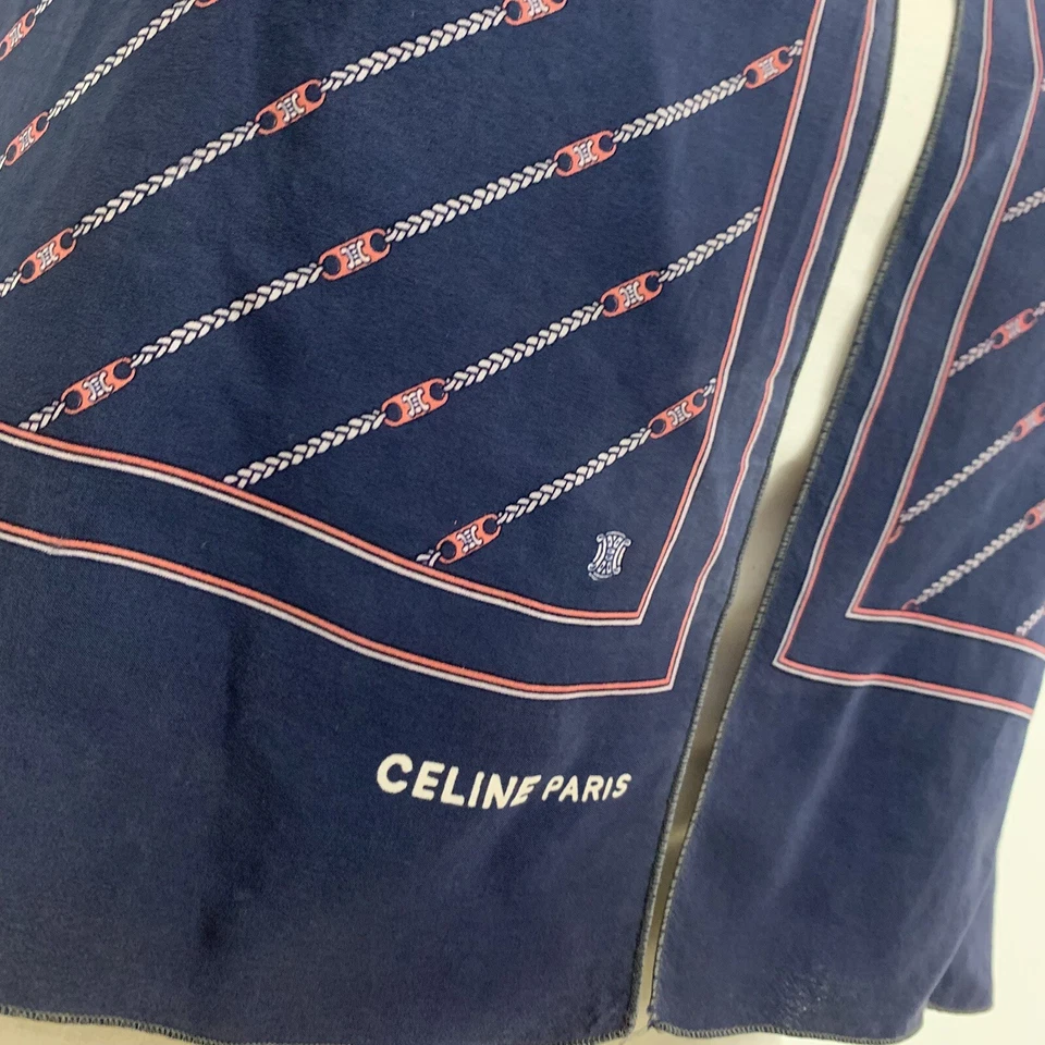CELINE PARIS RAYAS LOGO RECTANGULAR Bufanda de seda 64/11 pulgadas #R Foto 4 de 4