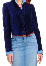 Anthropologie Mia Cropped Jacket 4 Small Blue Velvet Tie Fnt Leifsdottir Nwt
