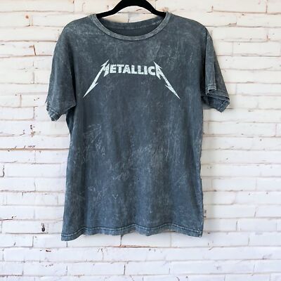 Metallica Acid Wash Grunge Graphic Band Tee T-shirt Gray Grey