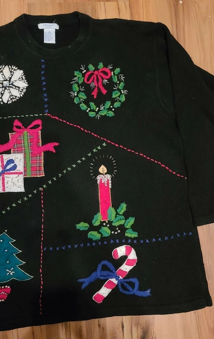 Vintage Ugly Christmas Sweater Sz L Embellished Pullover Festive Party Winner