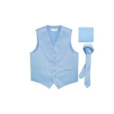 New Men's Tuxedo Vest Waistcoat  1.5" Skinny Necktie  hankie Light Blue formal