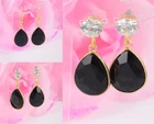 SMALL TEAR DROP GOLD TONE BLACK FACETED CRYSTAL EARRINGS