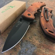 Elk Ridge Pakkawood Ballistic Assisted Folding Frame lock Brown Pocket Knife