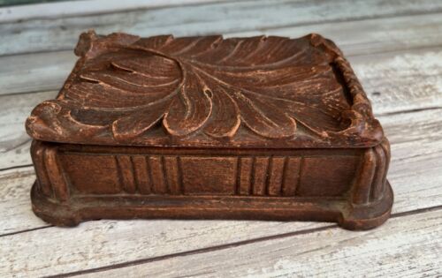 Vintage Syroco Wood Cigarette Box Trinket Box Pressed Wood - Picture 4 of 11