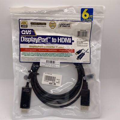 QVS DisplayPort Male to HDMI Male Digital A/V Cable 6 ft. - Black
