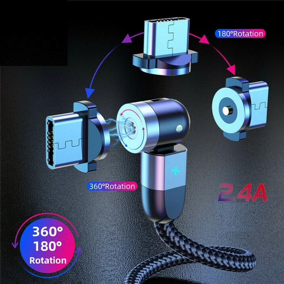 3-in-1schwenkbar Magnet Ladekabel 2m USB Schnellladekabel iPhone Typ C Micro USB - Bild 2 von 4