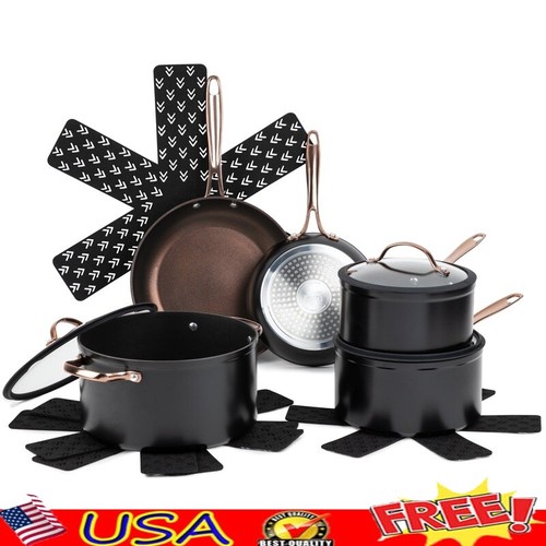 12-Piece Non-Stick Cookware Set Ceramic Kitchen Essential W/ Protectors Handles