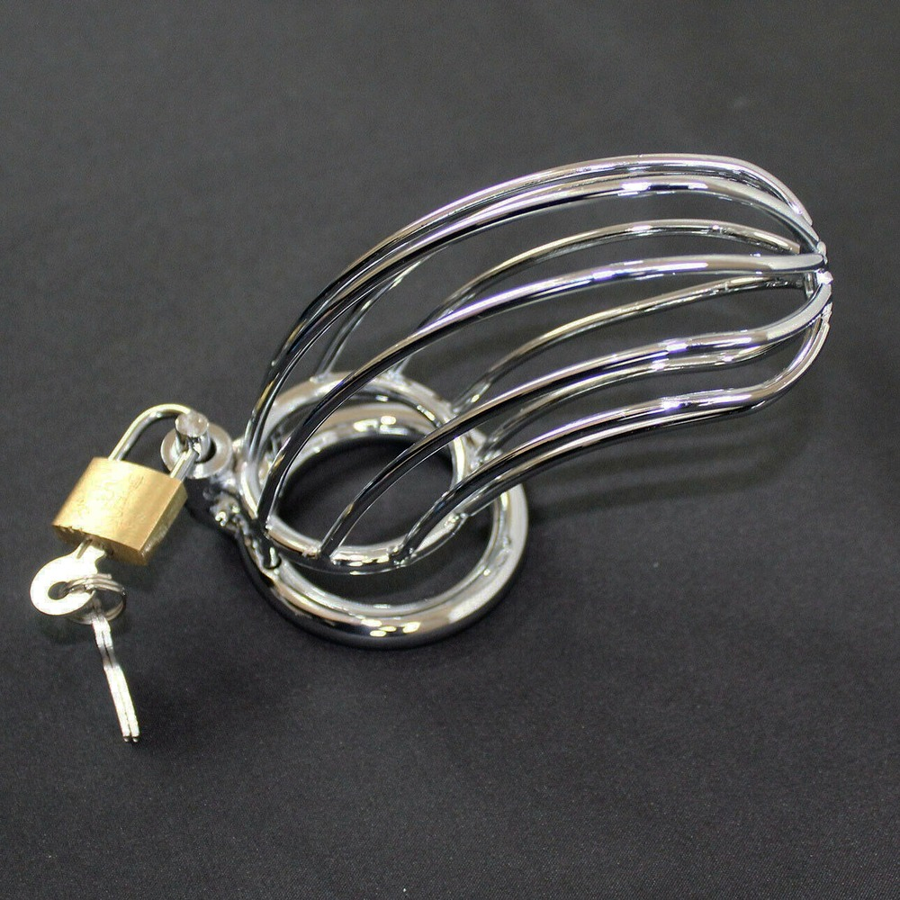Cage De Chasteté Mâle En Acier - Modèle Bird Cage Avec Pics, Argenté, Neuf, Pour Jeux D'intimité