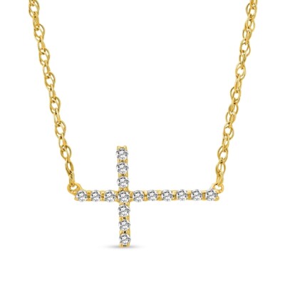 14K Gelbgold Diamant seitlich Kreuz Anhänger Silber Seil Kette 1/10ct, 18''