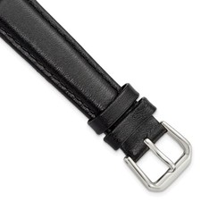 16mm 6.75" Short Black Smooth Leather Silver-tone Buckle Watch Band