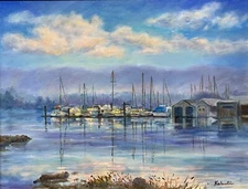 Seascape Sailboat Clouds Water Blue Realism Art Original Oil Painting Kaloustian