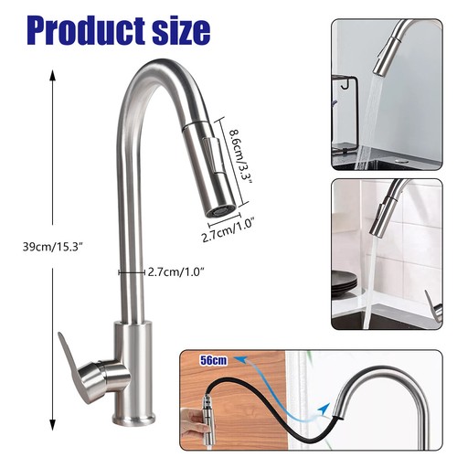 360° Kitchen Sink Mixer Tap Pull Out Spout Spray Single Lever Modern Home Tap UK - Picture 16 of 29