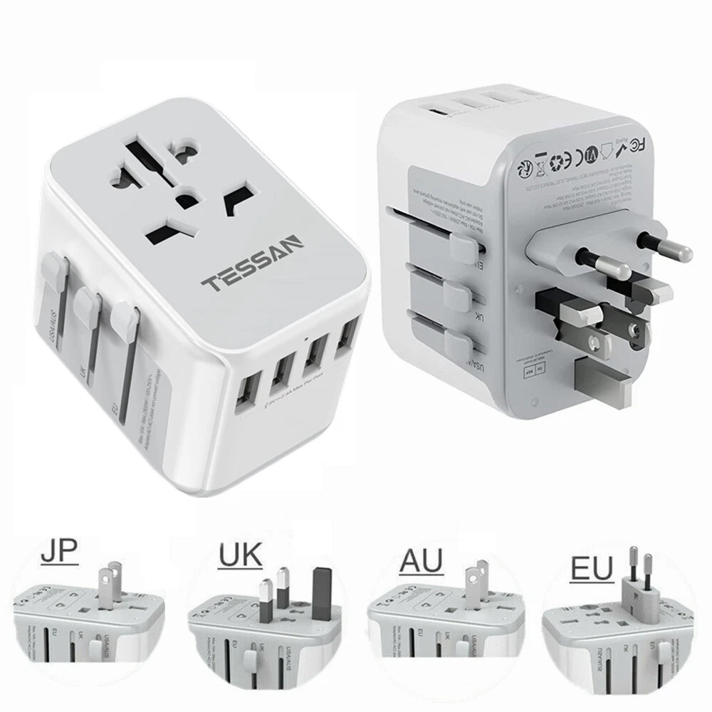 TESSAN Travel Adapter International Universal Power Adapter with 1 Type C &  3 USB Ports Worldwide Wall Charger for UK/EU/AU/US