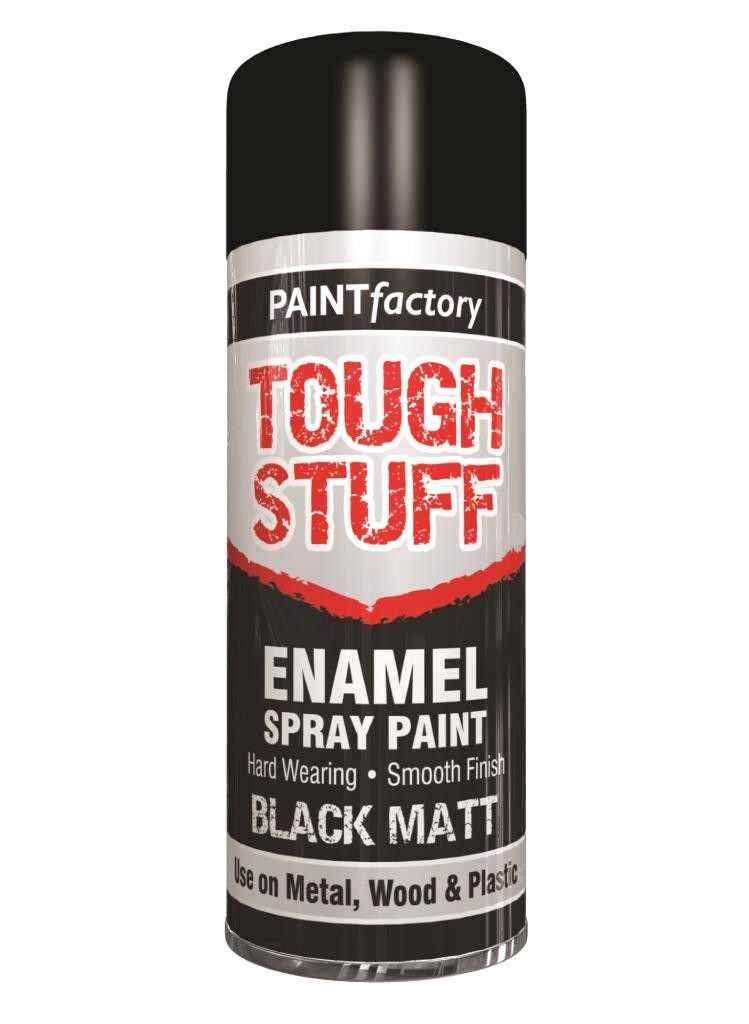 Paint Factory Tough Stuff Enamel Black Matt 400ml Spray Paint Wood