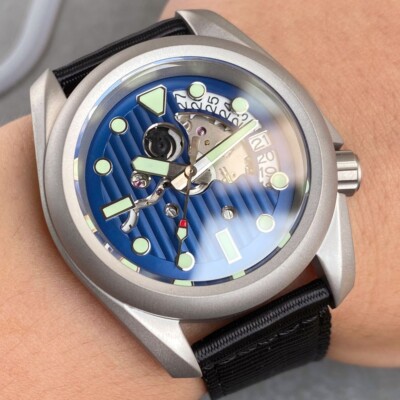 40mm Tandorio Blue Dial Sandblast NH35 Automatic Mens Watch Sapphire Nylon Strap