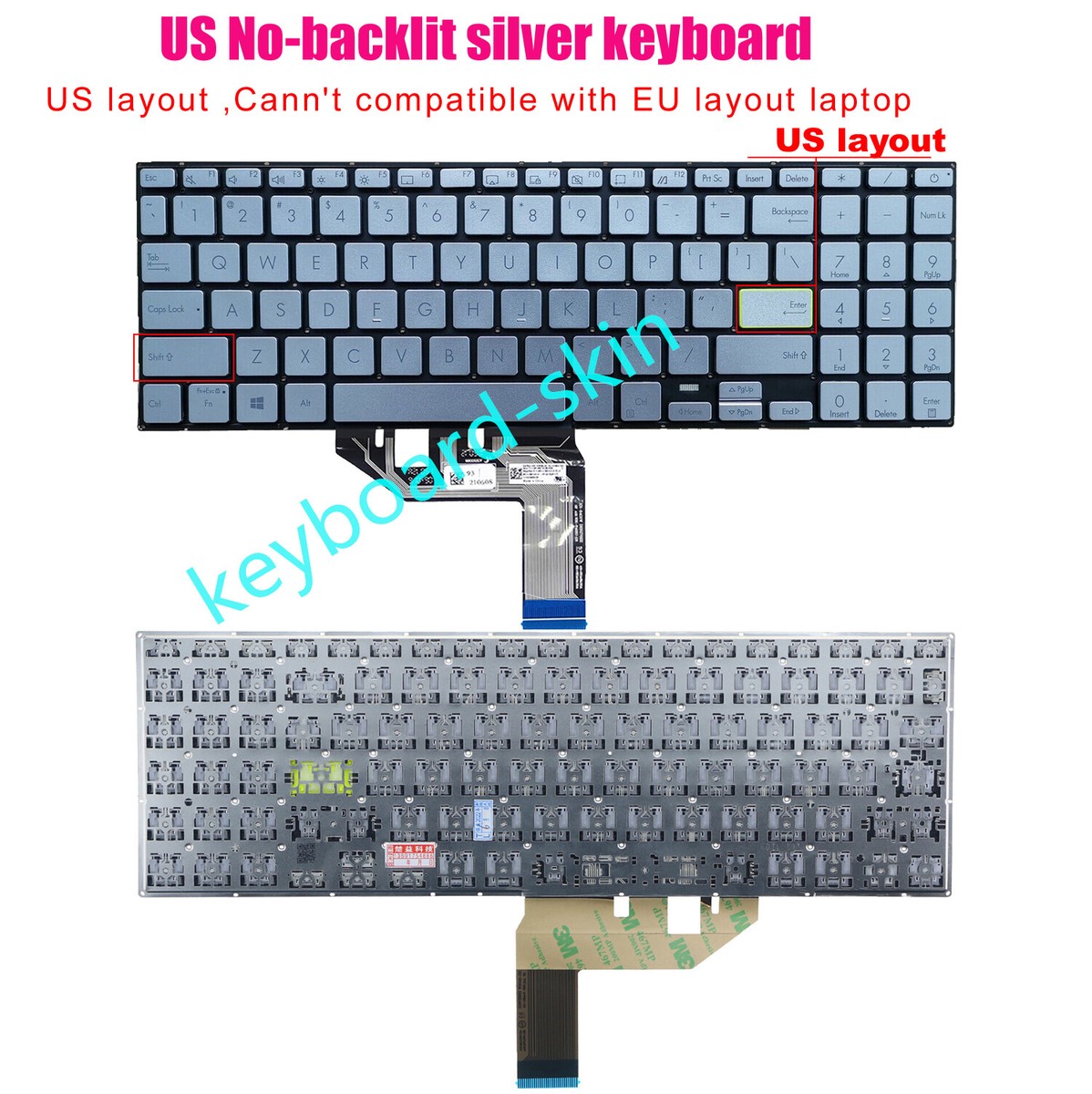 New Silver US No-backlit Keyboard for Asus VivoBook K513 New Silver US No-backlit Keyboard for Asus VivoBook K513