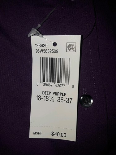 **NEW with Tags** Mens Arrow L/S Dress Shirt Purple 18-18 1/2 36-37 XXL - Picture 3 of 4