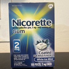 Nicorette Gum 2mg 100 Pieces White Ice Mint Exp 11/2027 Stop Smoking Aid