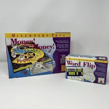 Discovery Toys Vintage Lot Money! Money! & Word Flip Educational Games Complete