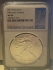 2017 AMERICAN SILVER EAGLE COIN NGC MS 69 FIRST DAY OF ISSUE 1 OZ .999 FINE SILV