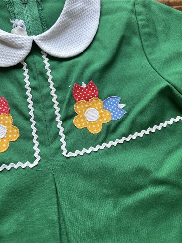 VTG Girls Size 4T Green Flower Dress Collar And Tie Saks Fifth Ave - Picture 2 of 4