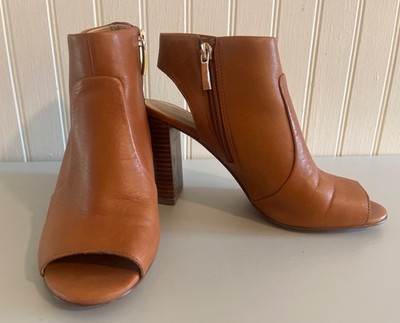 Essex Lane Women s El Carol Peep Toe Buckle Leather Brown Booties Size 7