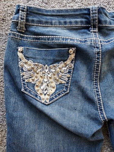 D-Fuz Womens Medium Wash Embroidered Rhinestone Wings Blue Jeans SZ 7/8 - Picture 21 of 23