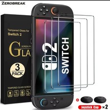3 Pack Tempered Glass Screen Protector for Switch 2 2025 Joystick Cap Included