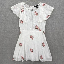 Forever 21 Floral Eyelet Dress Womens Large White Flutter Sleeve Boho Cottage
