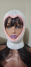 White Knit Wool Blend Balaclava   Handmade Hood Winter Mask