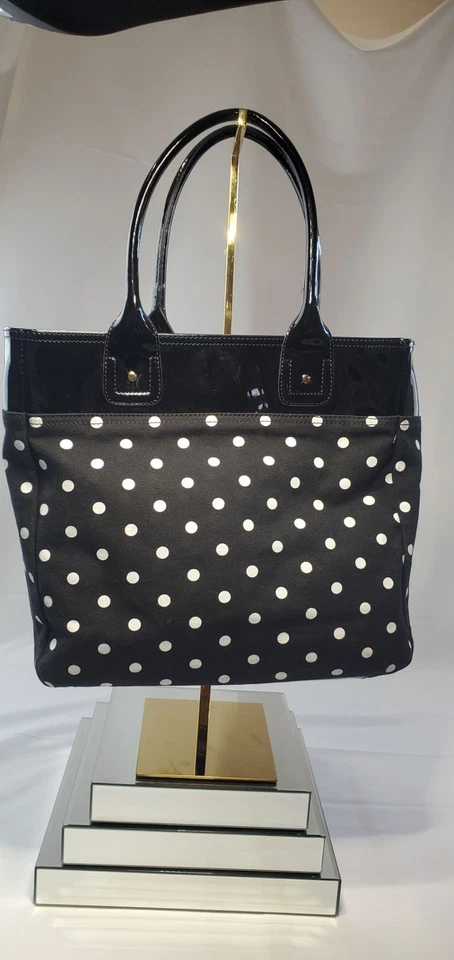 Tommy Hilfiger Polka Dots Tote Shoulder Bag Black Magnetic Snap Closure - Image 2 of 4