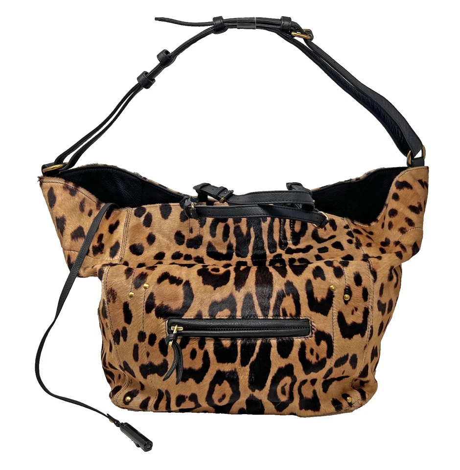Bolsa de ombro Jerome Dreyfuss Jacques Leopard Sauvage couro cabelo de cavalo Paris - Imagem 2 de 4