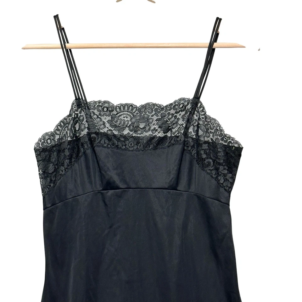 Vestido negro de encaje talla 34 L de colección Vanity Fair para mujer de nailon caprichoso Y2K Foto 2 de 4