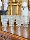 Vintage Federal Glass Colonial Iridescent Thumbprint Glass 4 Flat Tumblers