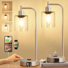 Industrial Table Lamps for Bedrooms Set of 2 - Fully Dimmable Bedside Lamps w...