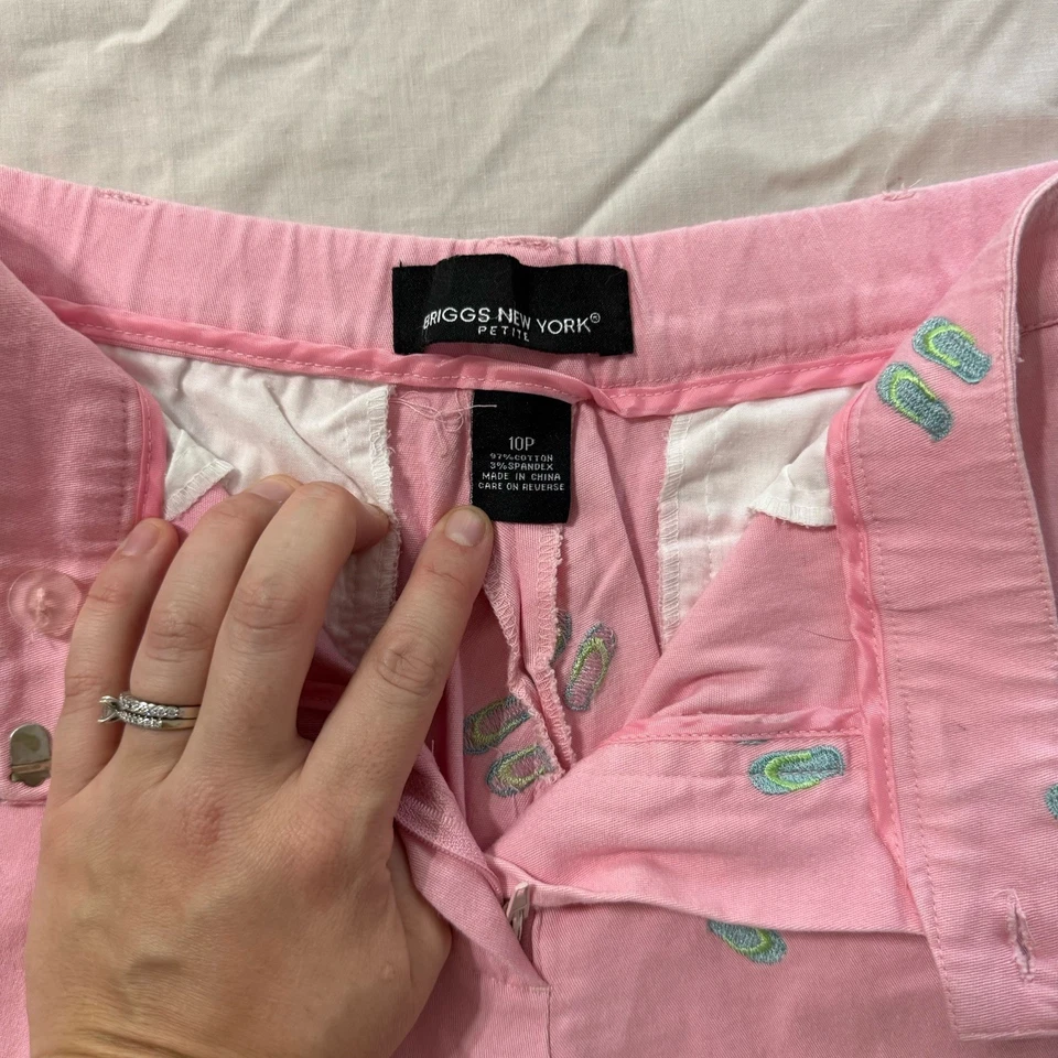 Pantalones Briggs New York Rosa Bordado Botón-Fly Foto 2 de 4