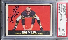 1961 JIM OTTO Signed Topps ROOKIE Card-HALL OF FAME-OAKLAND RAIDERS-PSA 6!. rookie card picture